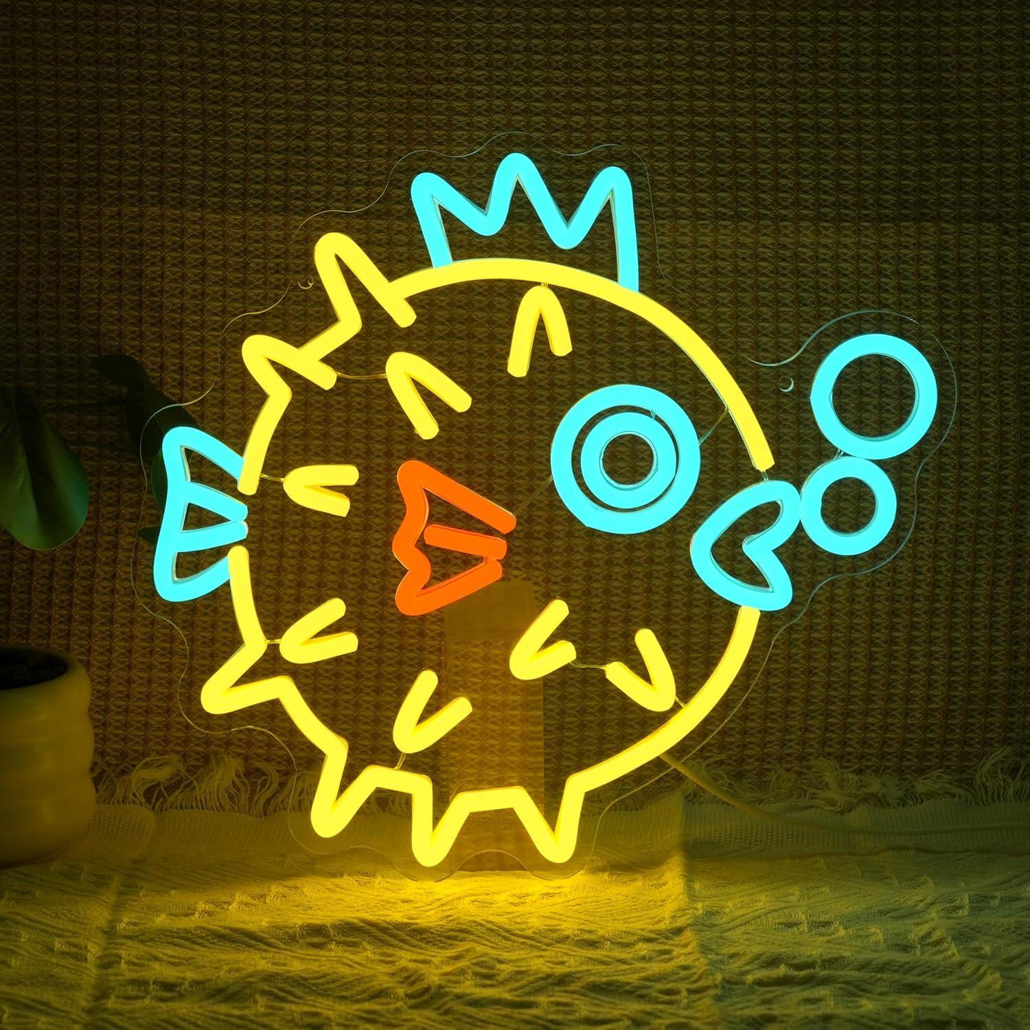 Aquarium Fish Restaurant - لافتة نيون على شكل سمكة منفوخة